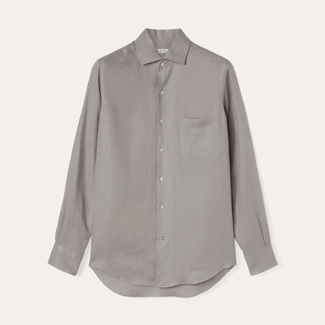 Loro Piana Men's Spring And Summer Solid Color André Shirt Lapel Single-breasted Linen Shirt Ngvp #7962