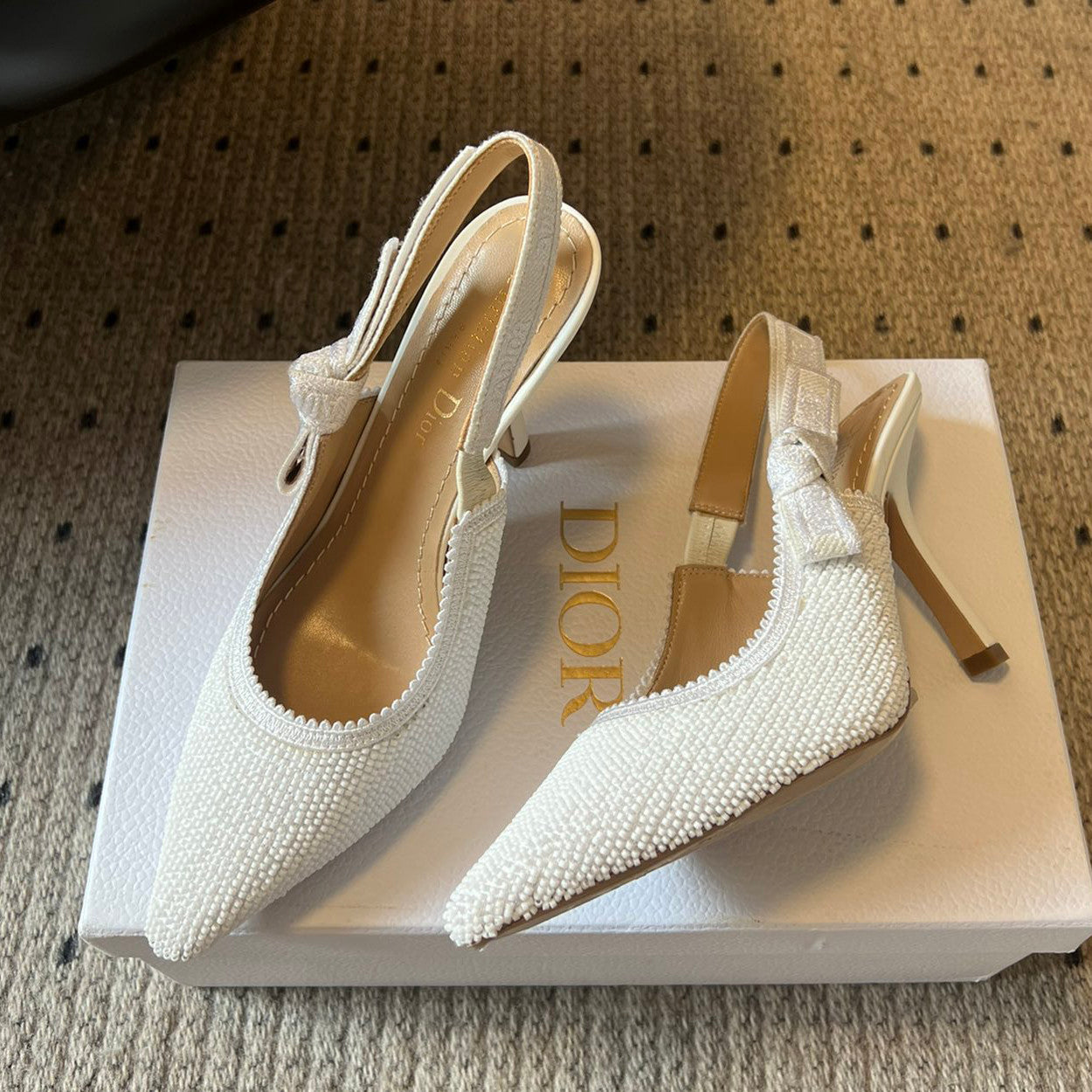 Dior J'Adior Women's Summer Solid Color Beaded Pointed Toe 10cm High Heel Sandals Shoes #77656