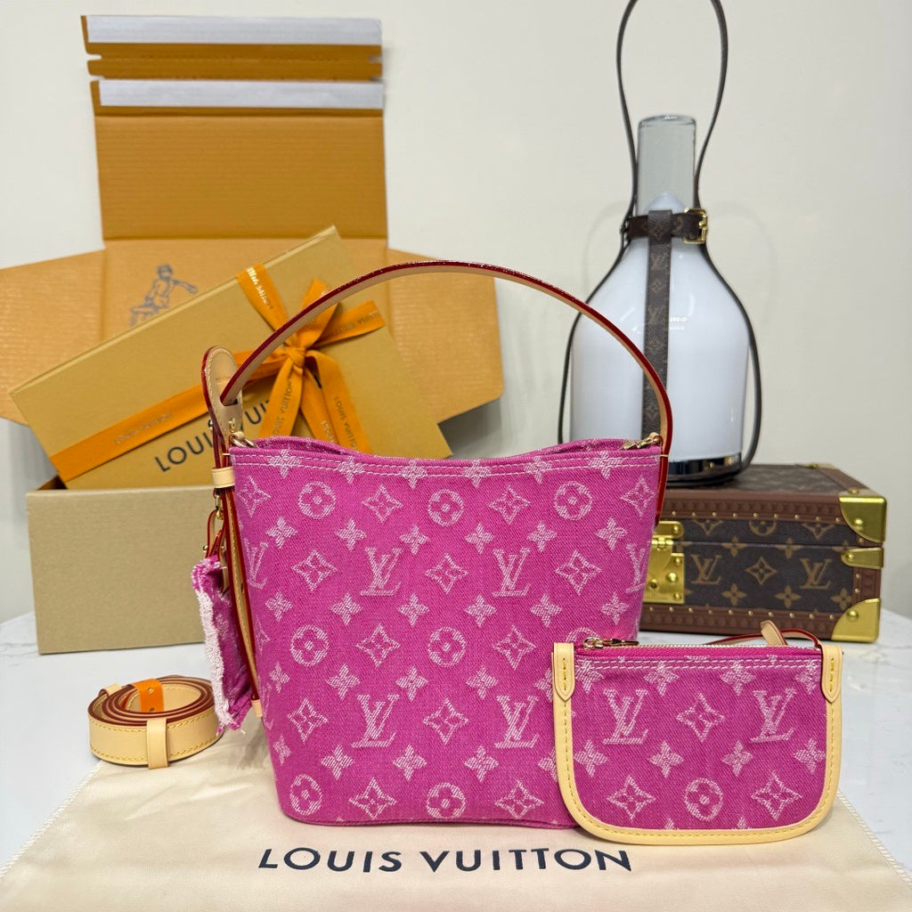 Louis Vuitton Women's Bucket Bag All In BB Burgundy Denim Cotton 2026 Spring New Arrival Light Luxury High-End Fashion Casual Bag M28107 #82886A