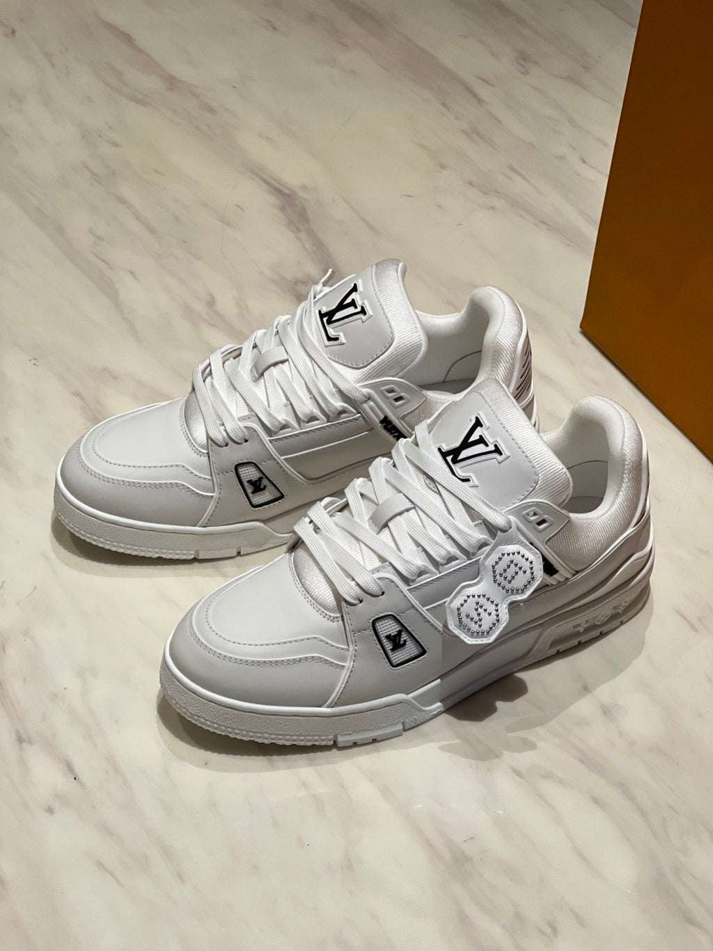 Louis Vuitton LV TRAINER Men's And Women's Classic Fashion Casual Cowhide Round Toe Lace Up Low Top Sneakers Shoes #78219