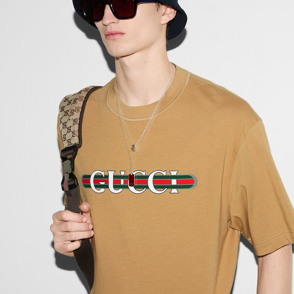 Gucci Men's Summer Solid Color Letter Print Round Neck Drop Shoulder Short Sleeve T-shirt #76313