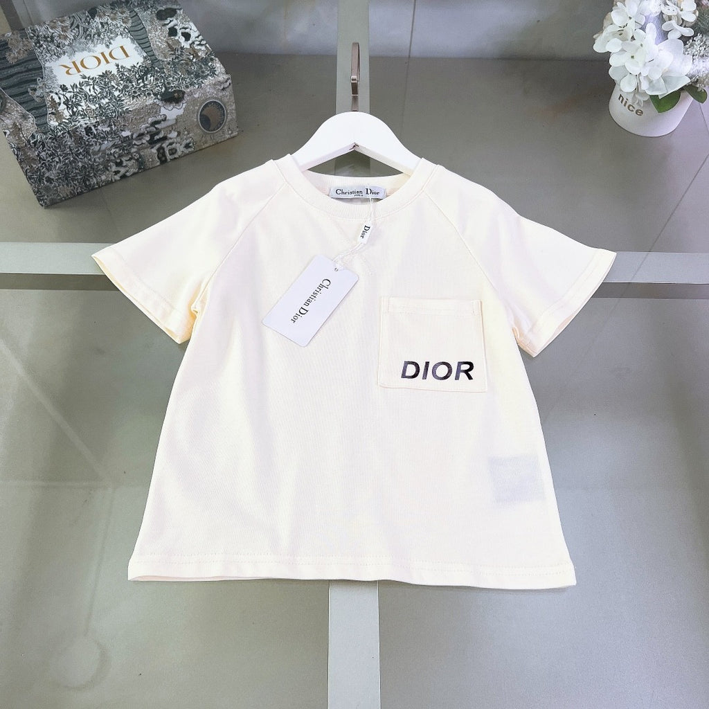 Dior Kid's Summer Solid Color Cotton Round Neck Logo Printed Short Sleeve T-Shirt Casual Elastic Shorts Set #31298