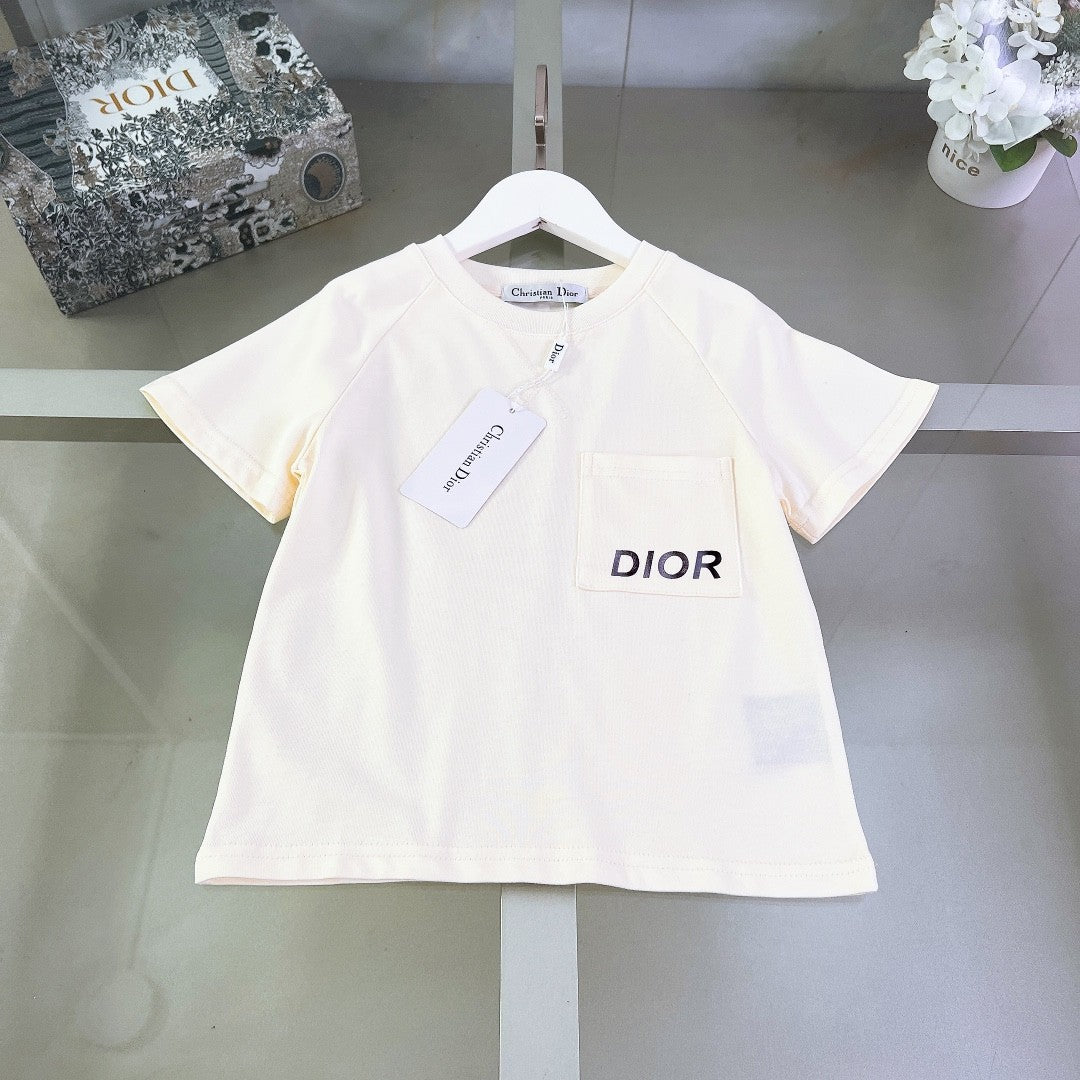 Dior Kid's Summer Solid Color Cotton Round Neck Logo Printed Short Sleeve T-Shirt Casual Elastic Shorts Set #31298