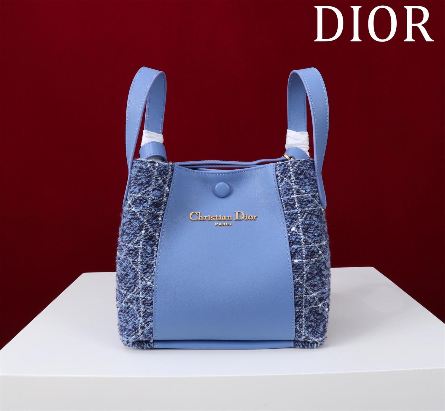 Dior Women's Solid Color Tweed & Leather Tote Shoulder Bag Bags #75973