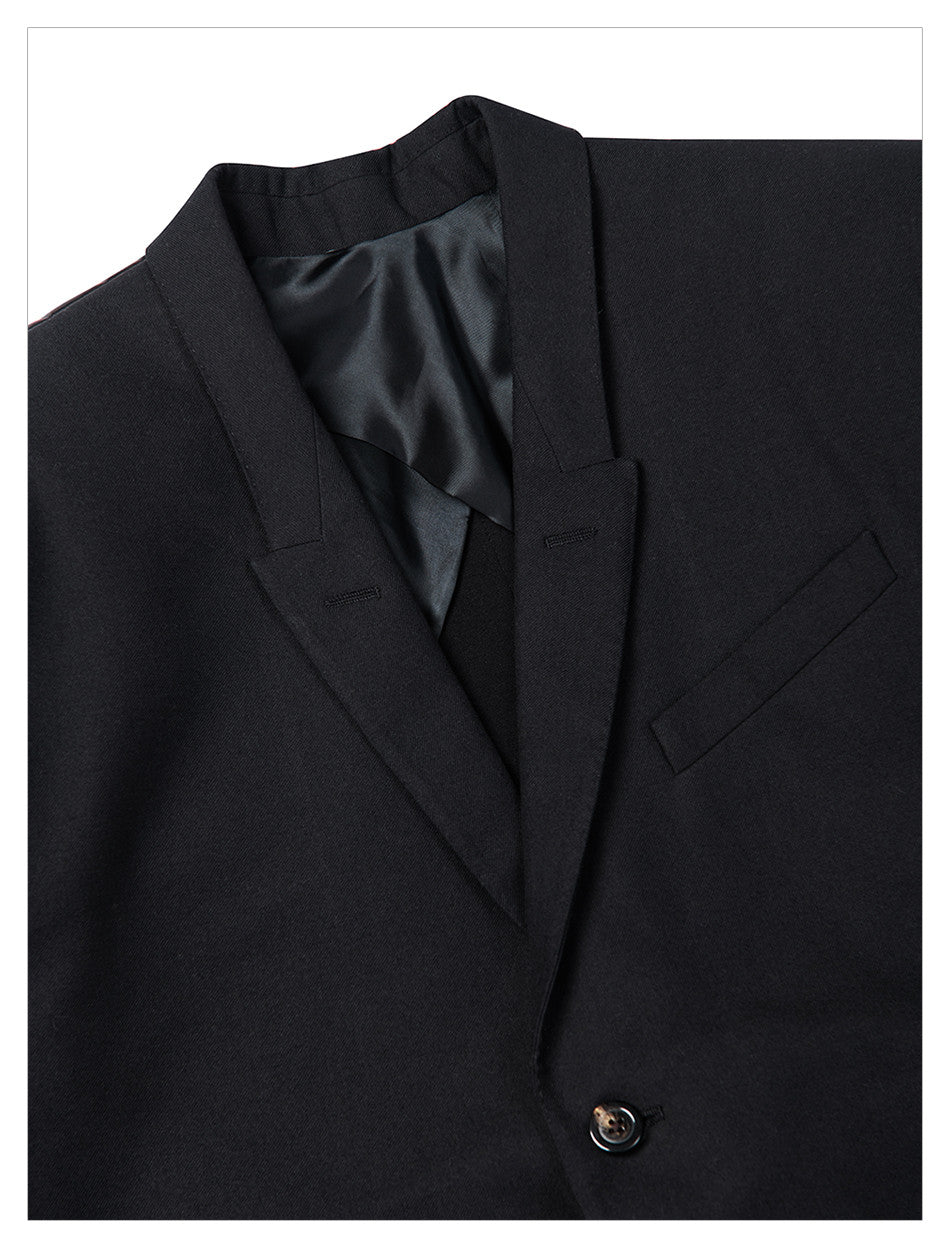 MRLEERO Men's Spring And Fall Black Splicing Design Long Single Breasted Long Sleeved Jacket #73727