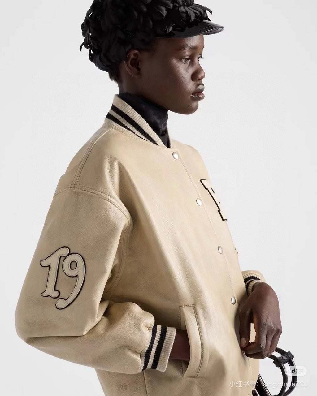 Prada Men's and Women's Spring and Autumn Solid Color Letter Logo Applique Zipper Leather Long Sleeve Jacket #73932