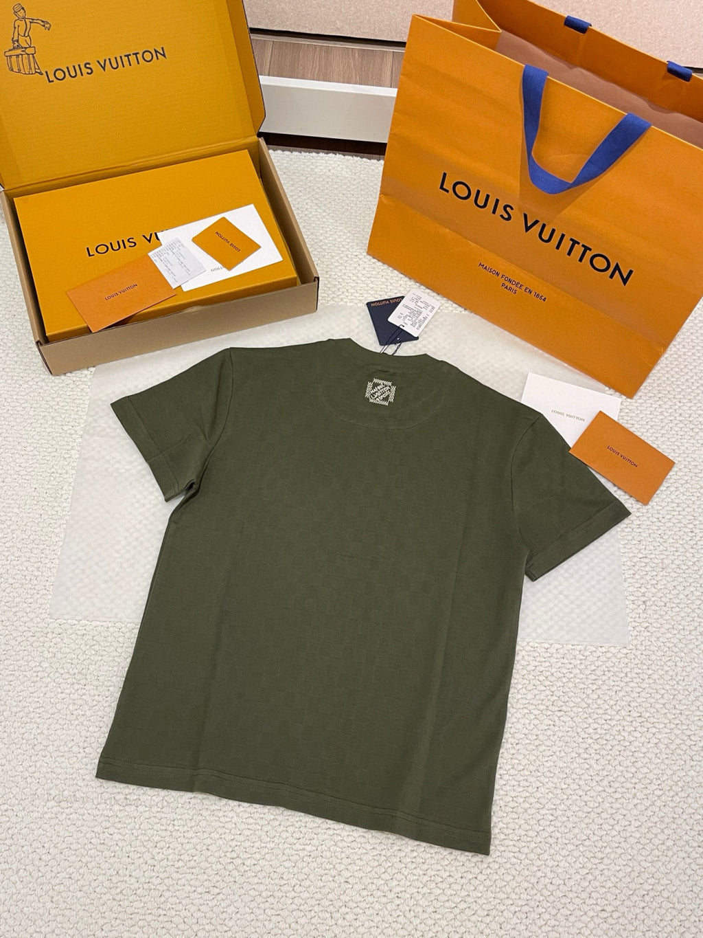 Louis Vuitton Men's Summer Damier Pique Short Sleeve Round Neck Cotton Jacquard Embroidery Straight T-Shirt #71825