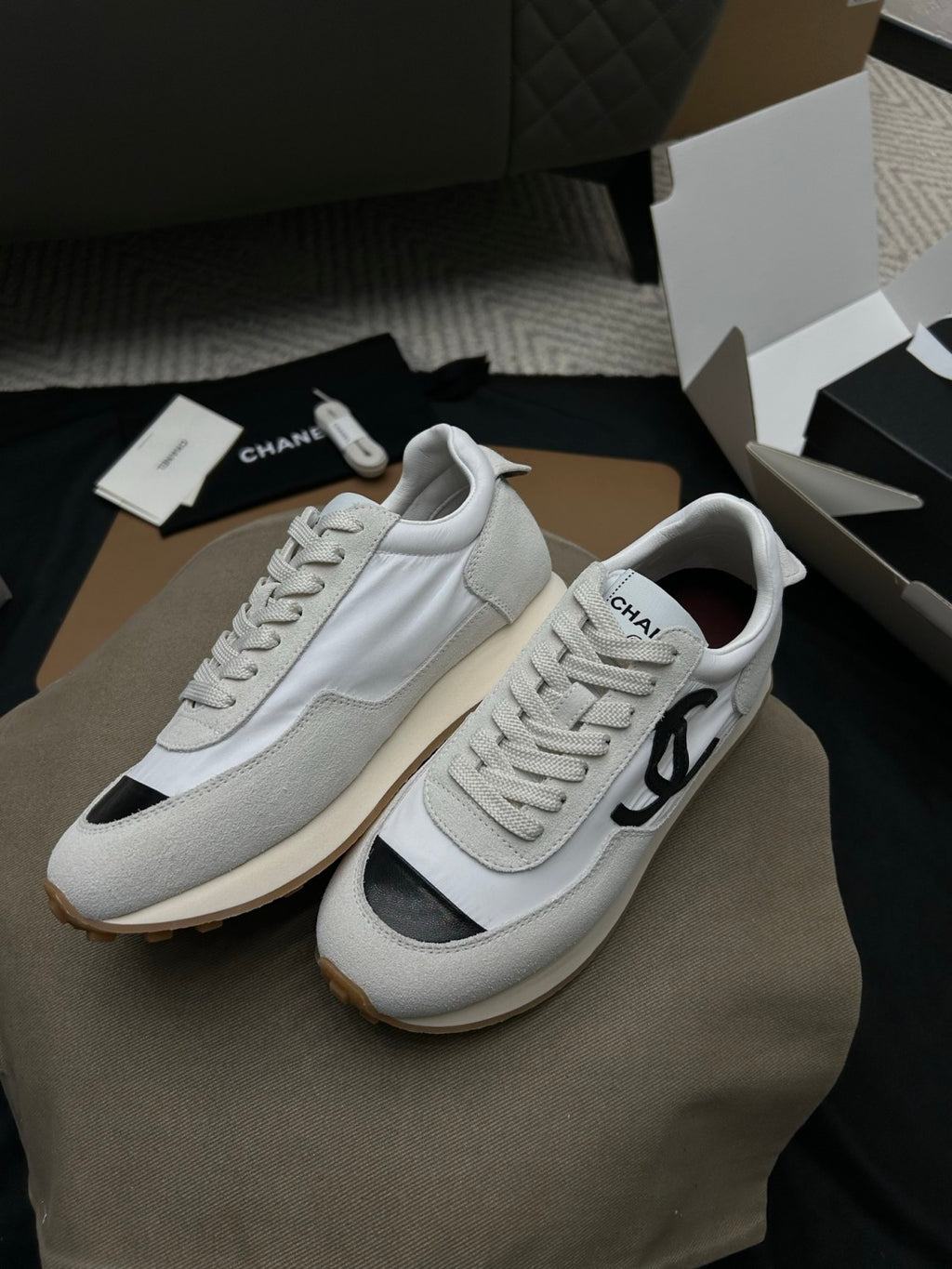 Chanel Sneakers Fabric & Suede Calfskin White & Black #377666