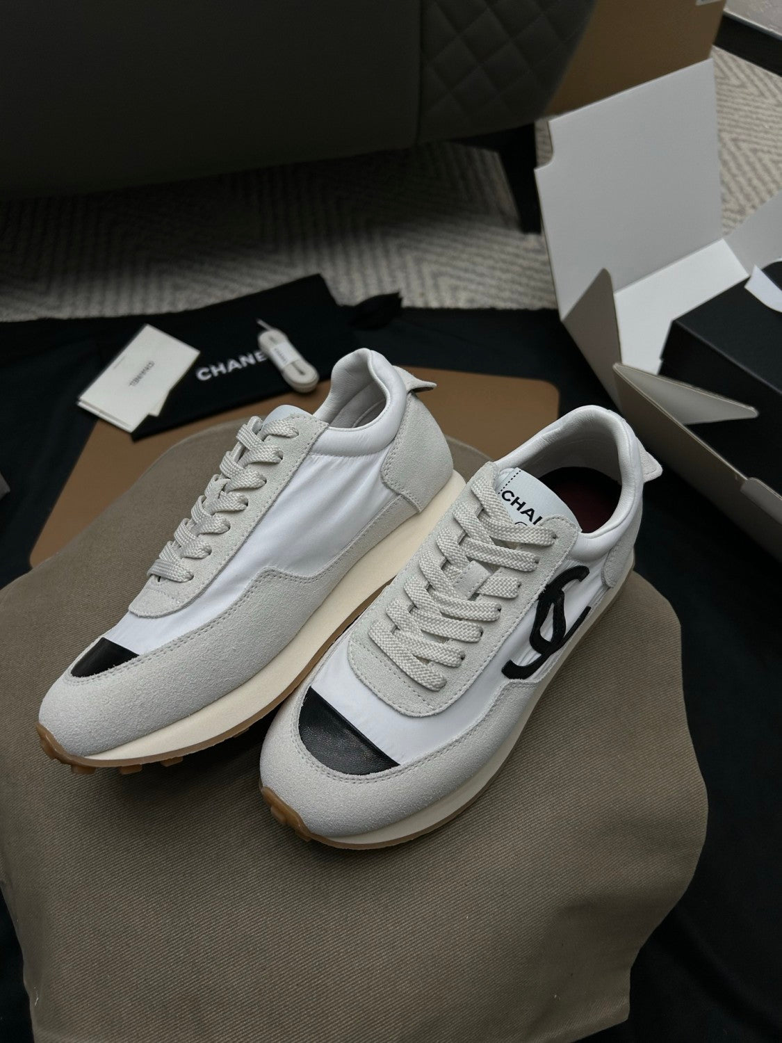 Chanel Sneakers Fabric & Suede Calfskin White & Black #377666