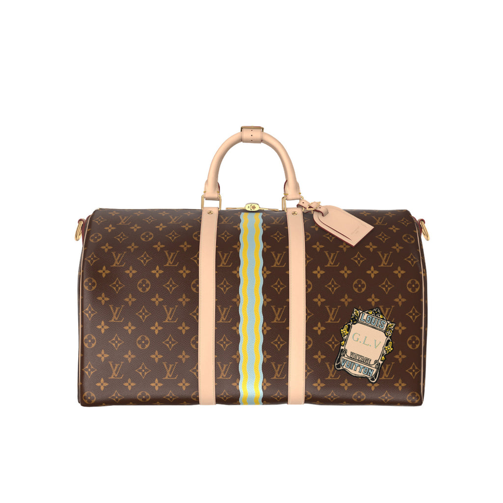 Louis Vuitton KEEPALL BANDOULIÈRE 50 Men's Detachable Adjustable Shoulder Strap Zipper Closure Coated Canvas Quilted Leather Single Shoulder Crossbody Handbag Travel Bag Bags #76838