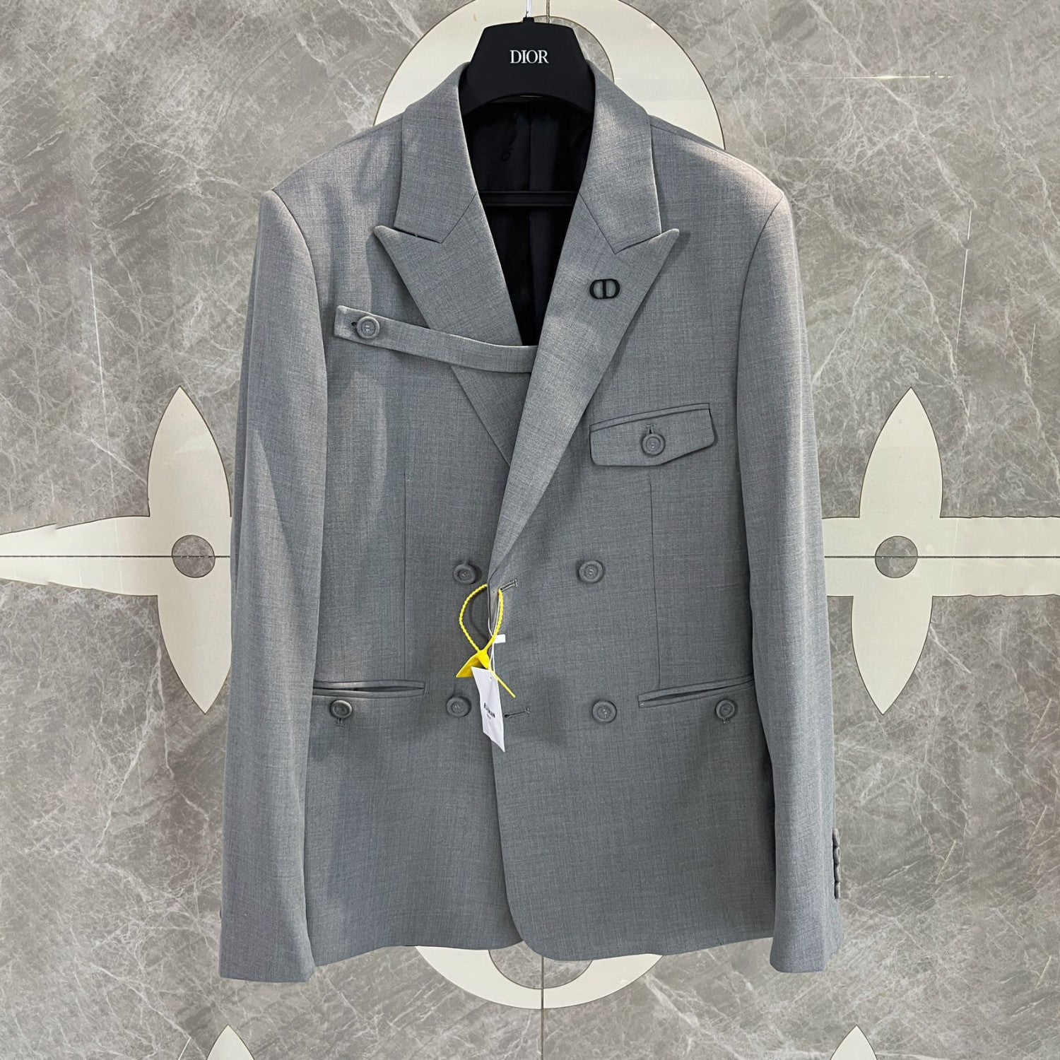 Men's Spring and Autumn Gray Double Breasted Long Sleeve Suit Jacket Blazer Embroidered Logo Suit Pants Set #99926