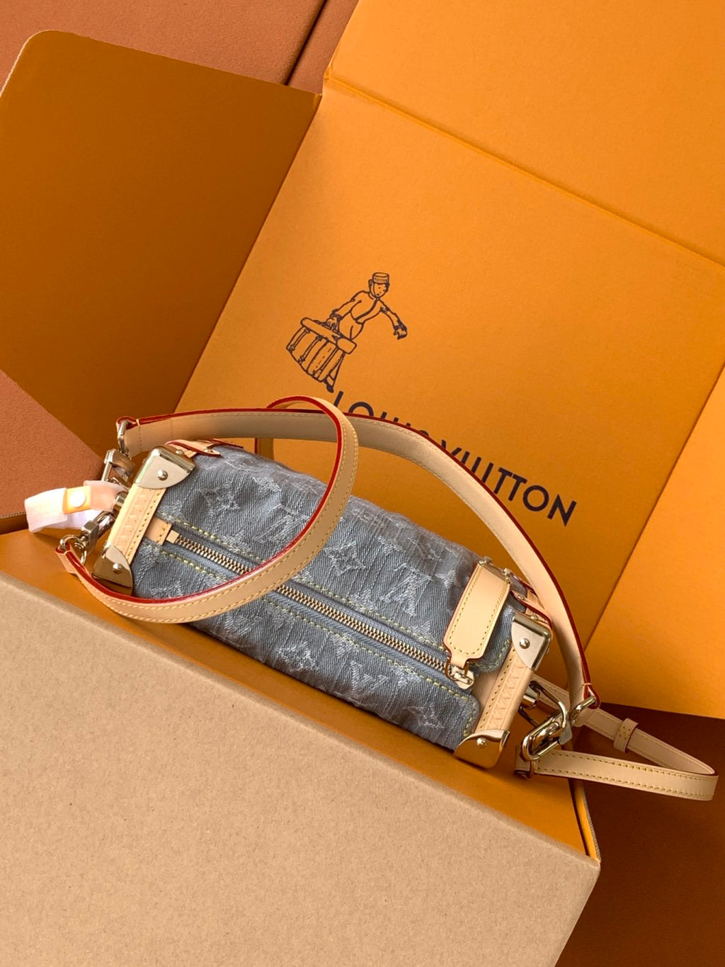 Louis Vuitton Side Trunk Women's Letter Print Metal Buckle Cotton Crossbody Bag Shoulder Bags Handbag #77847