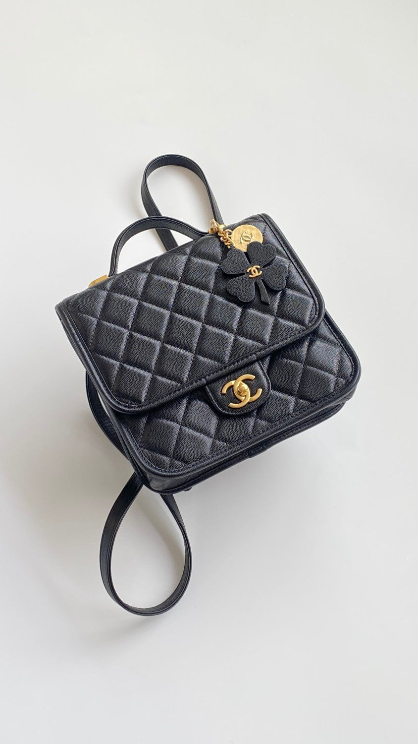 Chanel Women's Fashion Classic Solid-Color Flap Leather Backpack with Sand Gold Buckle and Metal Hardware Bag Bags AS5715-B21400-94305 #78759