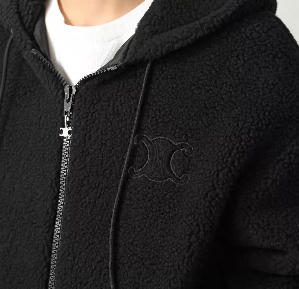 Celine Hooded Jacket in Wool and Cotton Fleece #333474