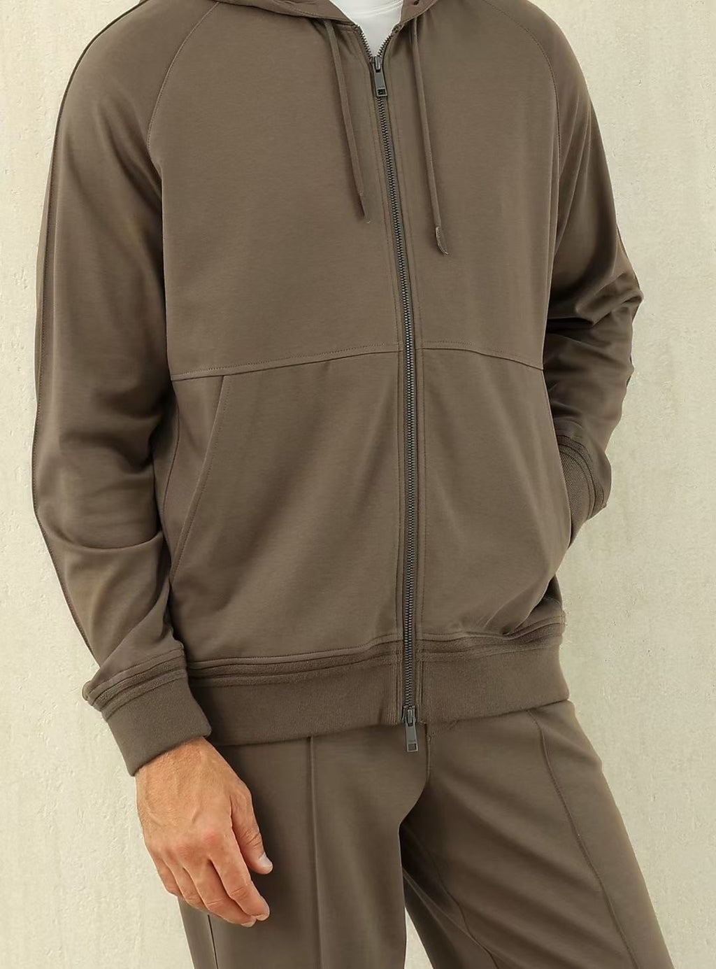 Ermenegildo Zegna Men's Spring/Fall Zipper Drawstring Hoodie Sweatshirt & Solid-Color Casual Pants Suit Set Ngvp #2352