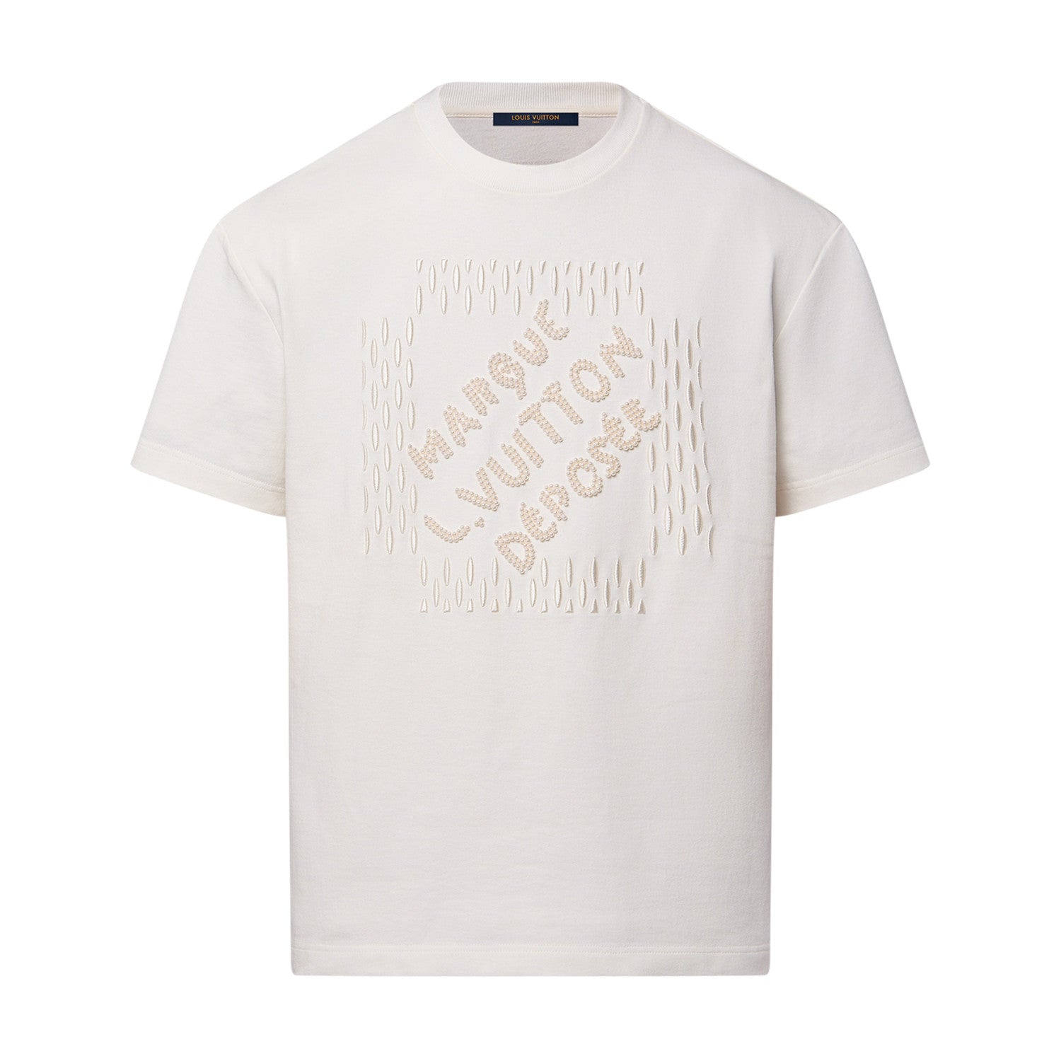 Louis Vuitton Men's Summer Solid Color Letter Beaded Embroidery Casual Round Neck Short Sleeve T-Shirt #72342