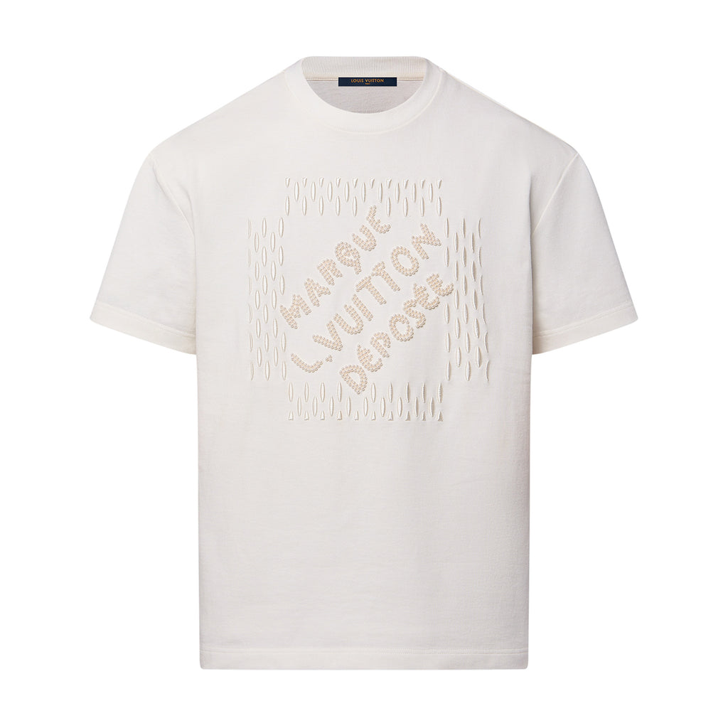Louis Vuitton Men's Summer Solid Color Letter Beaded Embroidery Casual Round Neck Short Sleeve T-Shirt #72342