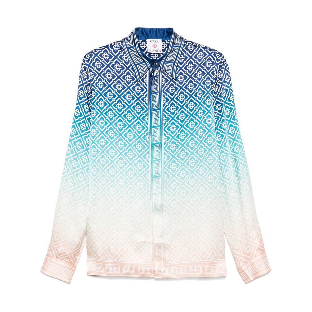 Casablanca Men's Spring And Fall Single-Breasted Loose Gradient Logo Pattern Long-Sleeved Silk Shirt Casual Elastic Pants #71877