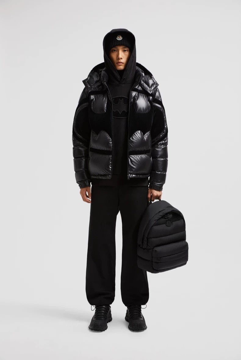 Moncler Men's Fall/Winter Batman Logo Adjustable Cuffs Hooded Single Breasted Long Sleeve Puffer Down Jacket #73741