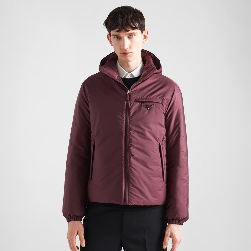 Prada Men's Autumn and Winter Solid Color Single Breasted Hooded Nylon Puffer Down Long Sleeve Jacket #73912