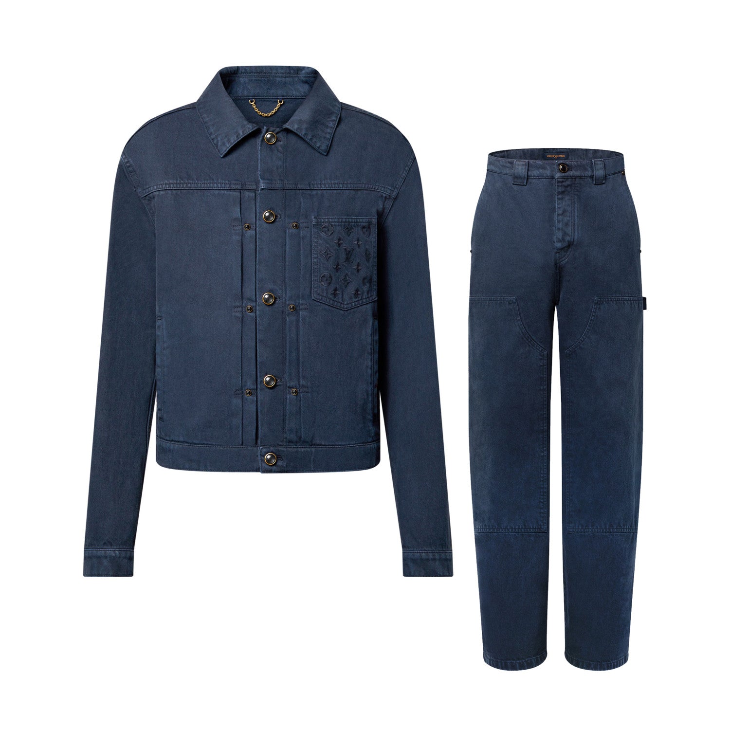 Louis Vuitton Men's Spring/Autumn Solid Colour Embroidered Letter Print Pocket Single-Breasted Long-Sleeved Denim Jacket and Casual Denim Trousers Pants Set Suit #77632