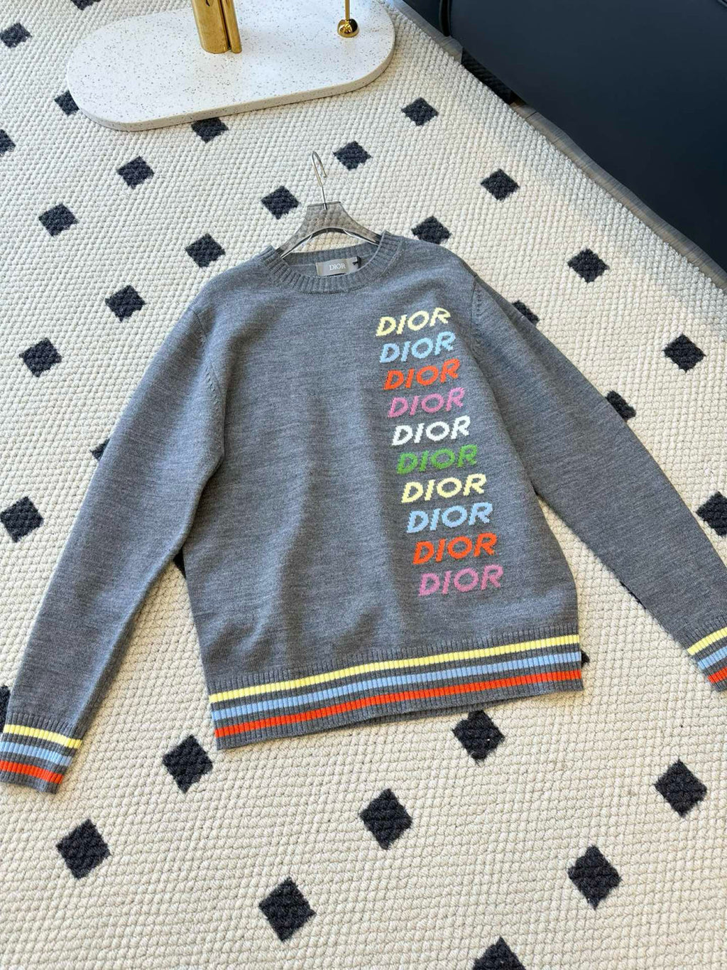 Dior Men's Spring & Autumn Colorful Logo Letter Embroidery Crew Neck Cashmere Sweater Pullover #97942