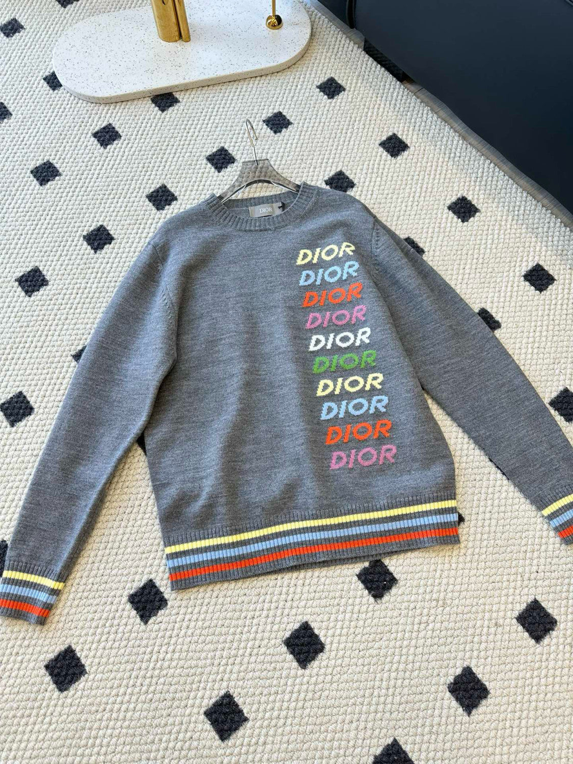 Dior Men's Spring & Autumn Colorful Logo Letter Embroidery Crew Neck Cashmere Sweater Pullover #97942