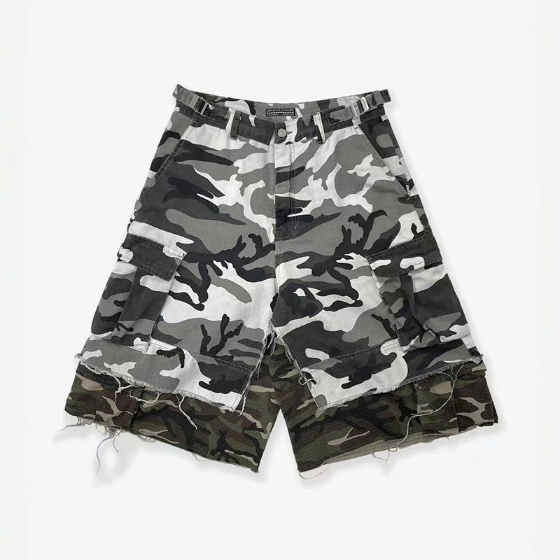 GRAILZ Project G/R Men's Summer Double Layer Camouflage Destruction Splicing Shorts Loose Do-Over Five Pants Ngvp #1919