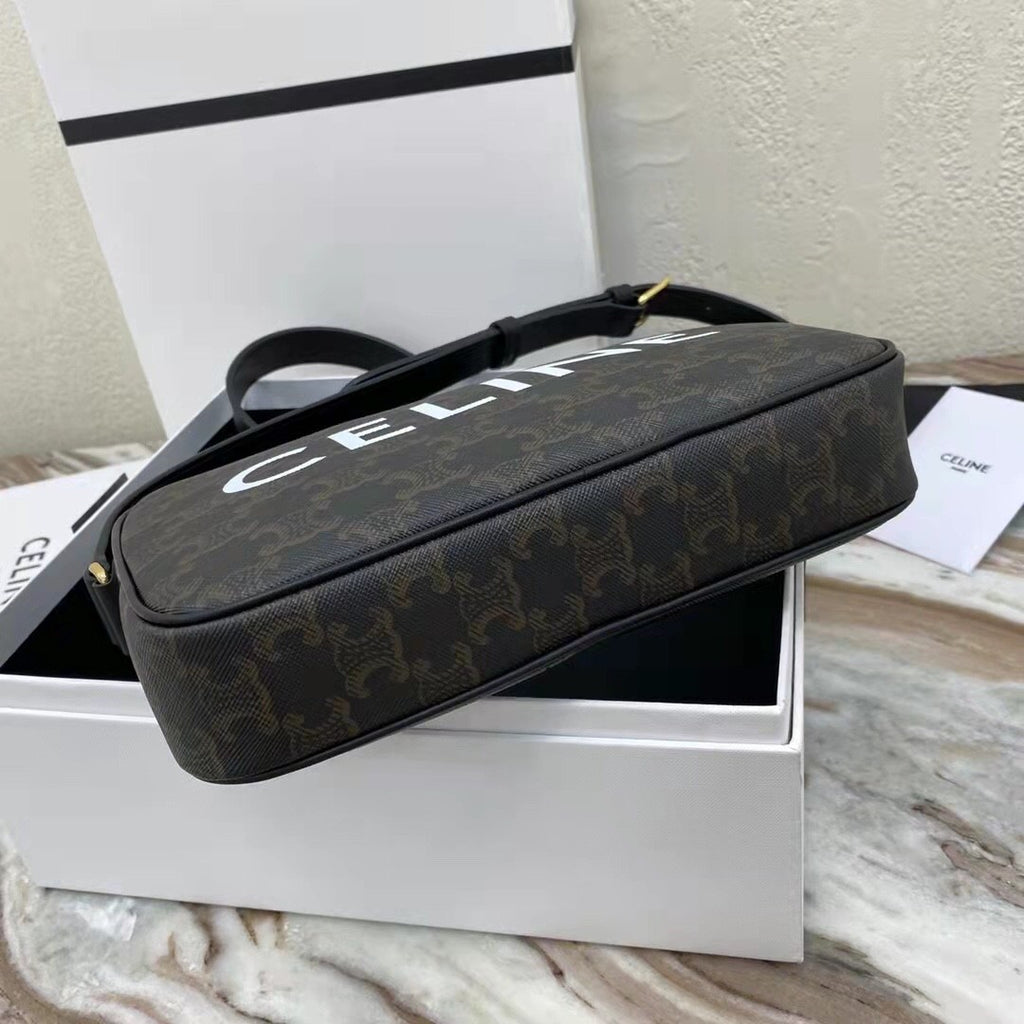 Celine Triomphe Men's Black Zipper Closure Printed Canvas Calfskin Shoulder Crossbody Bag Bags #75812