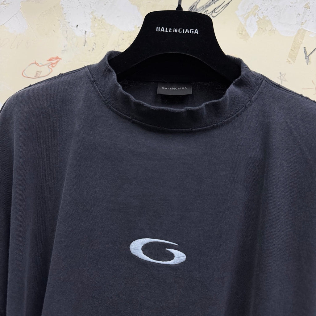 Balenciaga Top-quality Version Men's Transparent Tape Shifted Oversized Long Sleeve T-shirt in Faded Black#376444