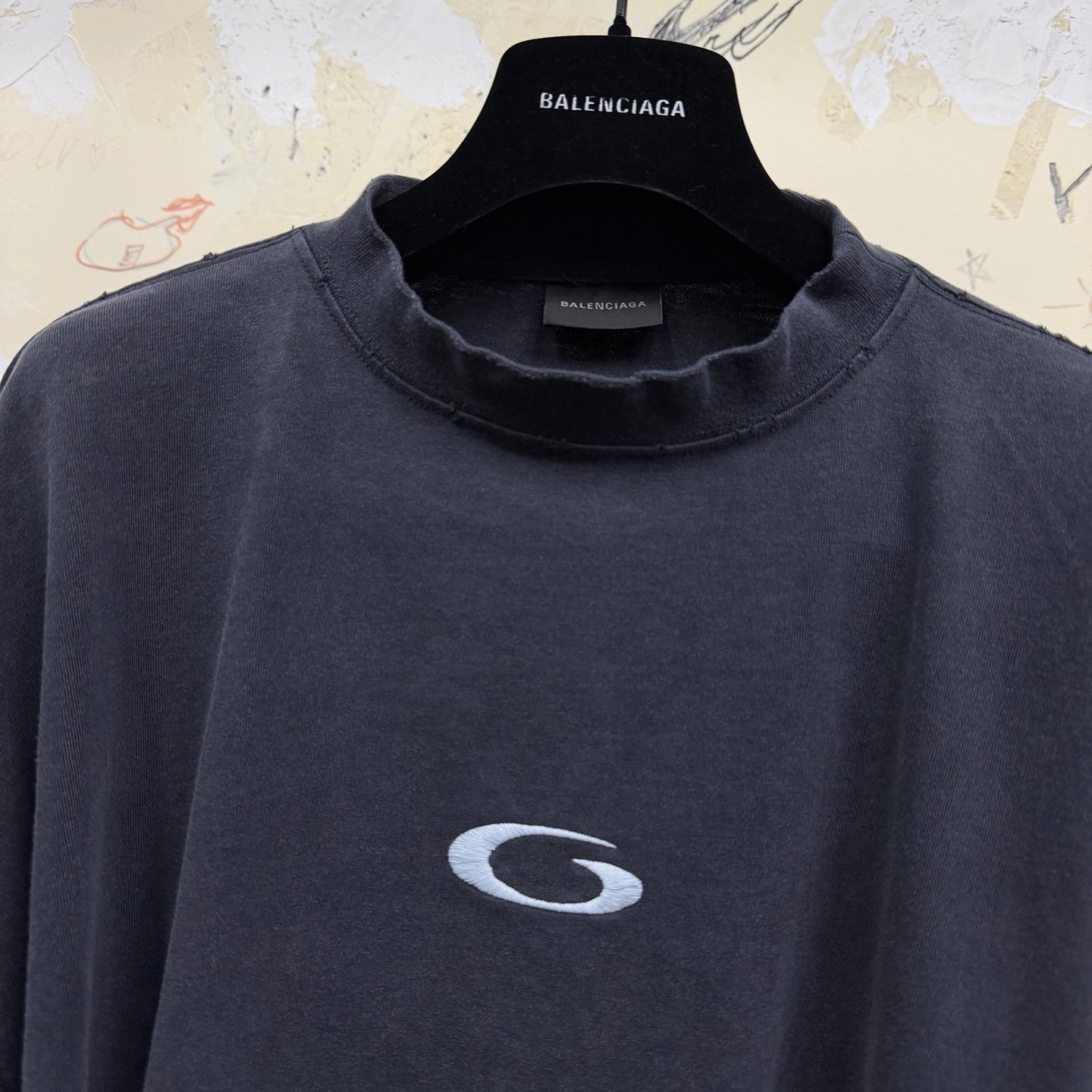 Balenciaga Top-quality Version Men's Transparent Tape Shifted Oversized Long Sleeve T-shirt in Faded Black#376444