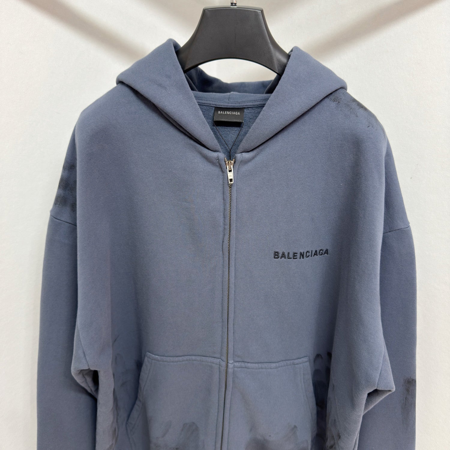 Balenciaga BACK HOODIE Men's Spring/Autumn Fashion Casual Solid Color Embroidered Zipper Gathered Cuffs Waist Hooded Cardigan Jacket Sweatshirt #78283