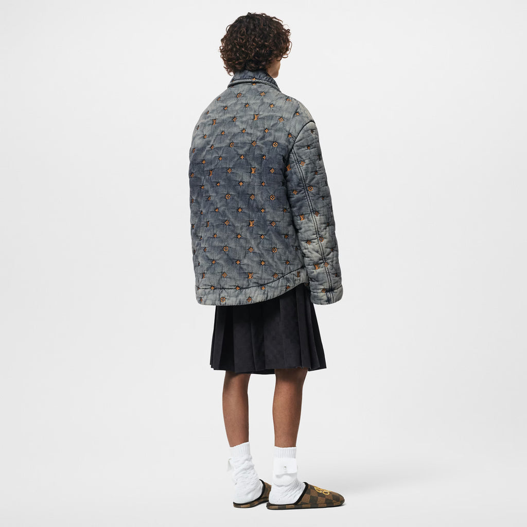 Louis Vuitton Men's Spring/Autumn Monogram Embroidered Loose Single-Breasted Cotton Blend Solid Color Long Sleeve Denim Jacket #81499