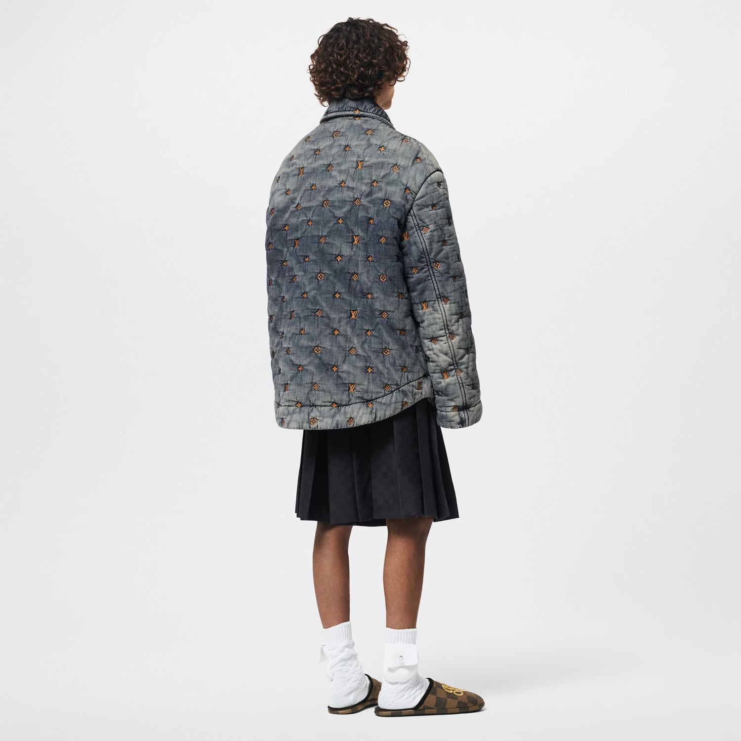 Louis Vuitton Men's Spring/Autumn Monogram Embroidered Loose Single-Breasted Cotton Blend Solid Color Long Sleeve Denim Jacket #81499