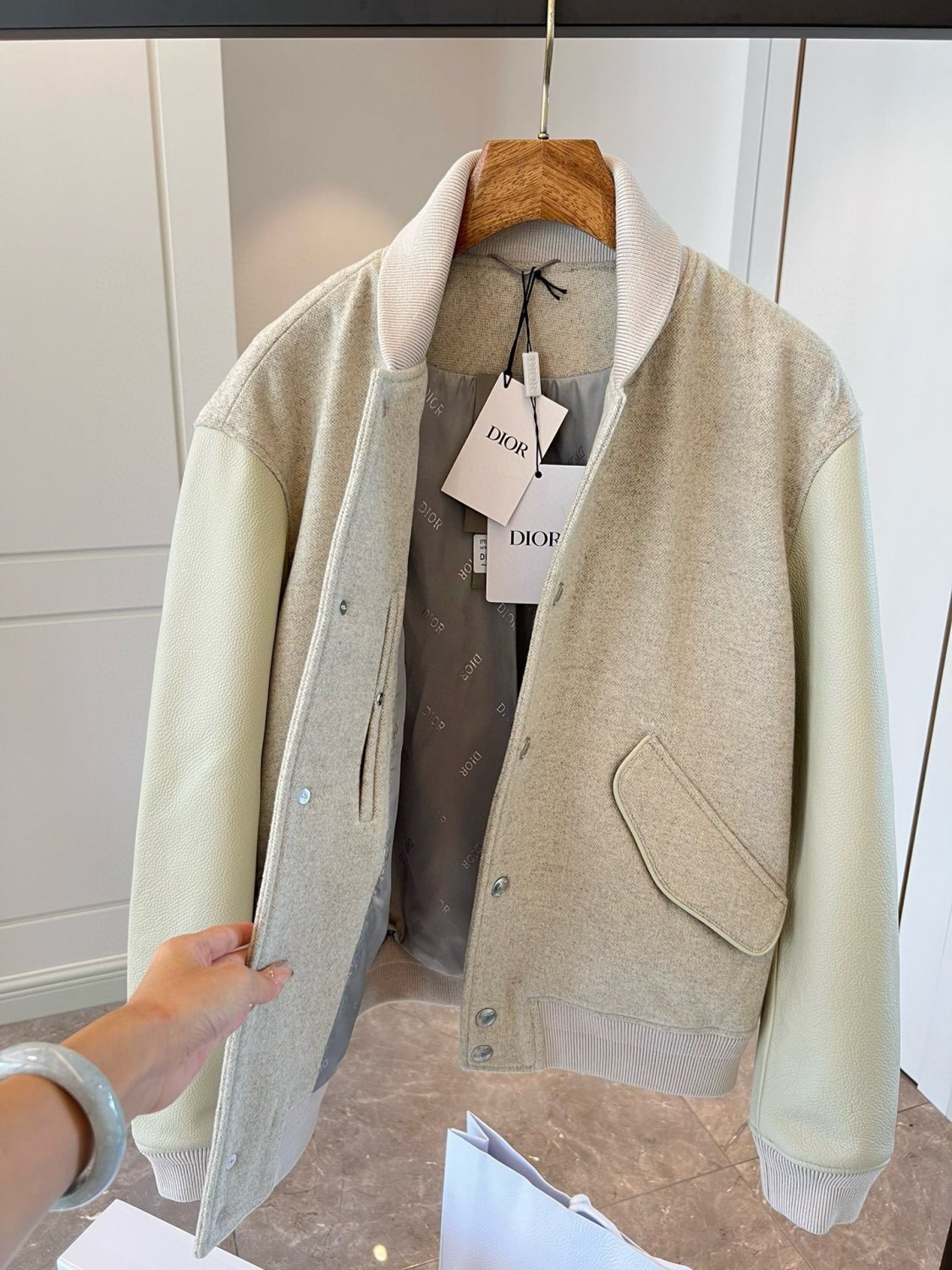 Dior Men's Spring and Autumn Beige Patchwork Logo Pattern Single Breasted Long Sleeve Jacket #73288