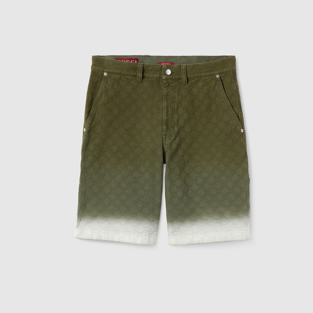 Gucci Men's Summer Fashion Casual Collared Single-Button Long Sleeve Shirt with Double G Jacquard Pattern. Paired with Casual Single Button Shorts Suit Set #78678