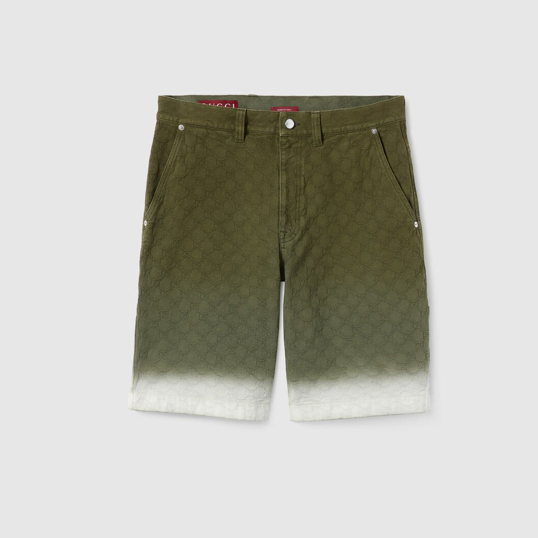Gucci Men's Summer Fashion Casual Collared Single-Button Long Sleeve Shirt with Double G Jacquard Pattern. Paired with Casual Single Button Shorts Suit Set #78678