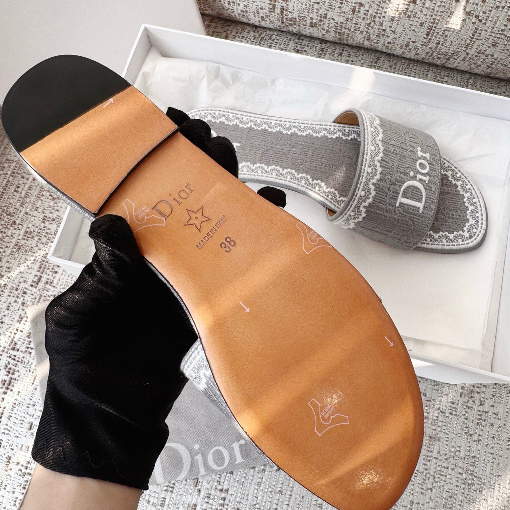 Dior Dentelle Slide Sky Blue Dior Oblique Embroidered Cotton and White Lace #377809