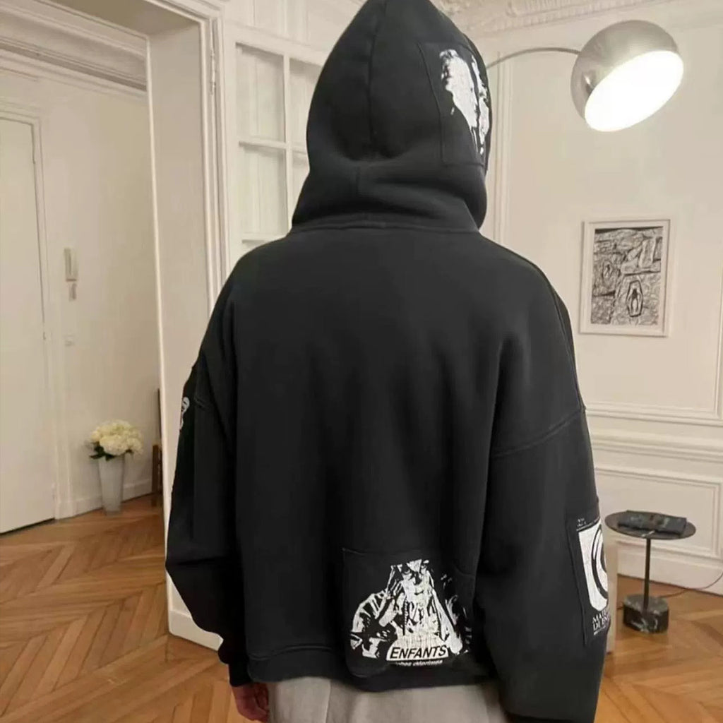 Enfants Riches Deprimes   Men's Spring And Autumn Hooded Pattern Letter Casual Fashion Trend Black Pullover SweatshirtNgvp #7777