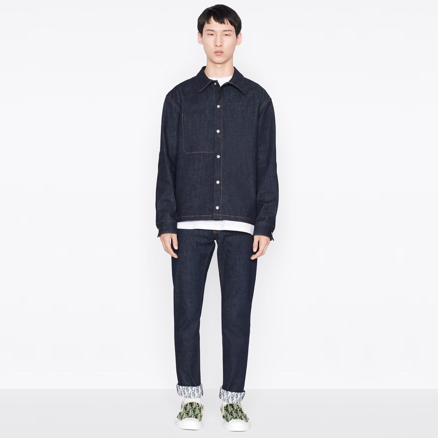 Dior Men's Spring and Autumn Printed Blend Long Sleeve Denim Shirt Jacket Slim Cropped Mid-Rise Jeans Pants Suit Set #97916