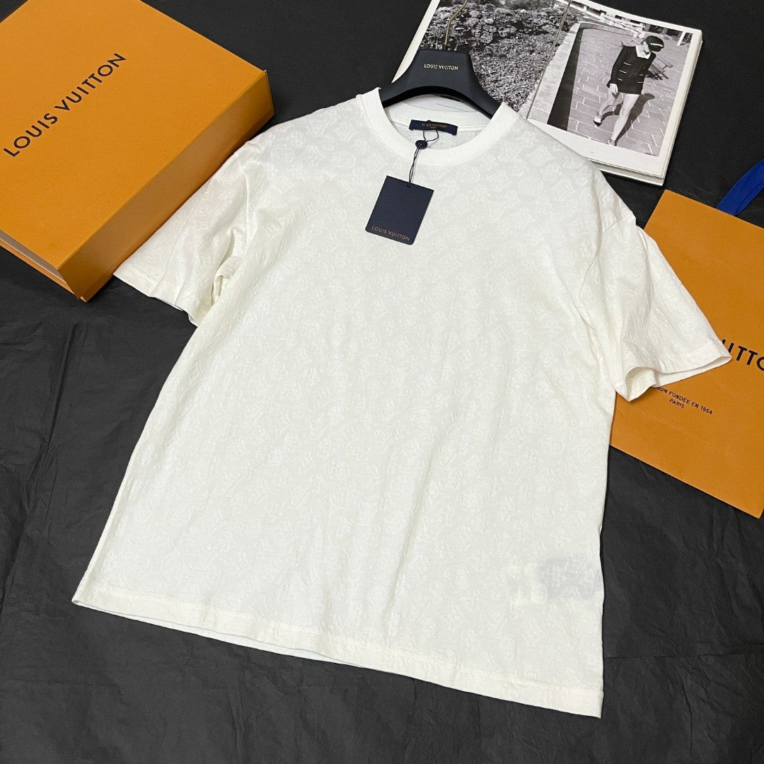 Louis Vuitton Men's Summer Solid Color Letter Printed Straight Cotton Short Sleeve T-Shirt #72729