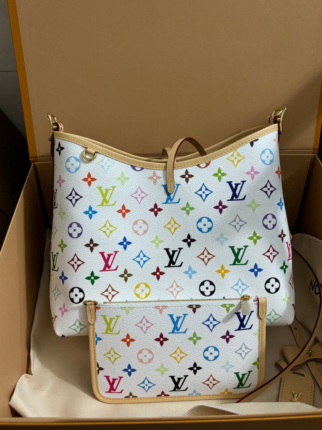 Louis Vuitton LV x TM CARRYALL Women's Detachable Adjustable Shoulder Strap Colorful Logo Printed Coated Canvas Tote Shoulder Bag Bags #75465