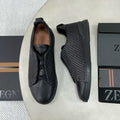 Ermenegildo Zegna Stitch Men's Solid Color Round Toe Slip-On Woven Leather Casual Skate Shoes #77926