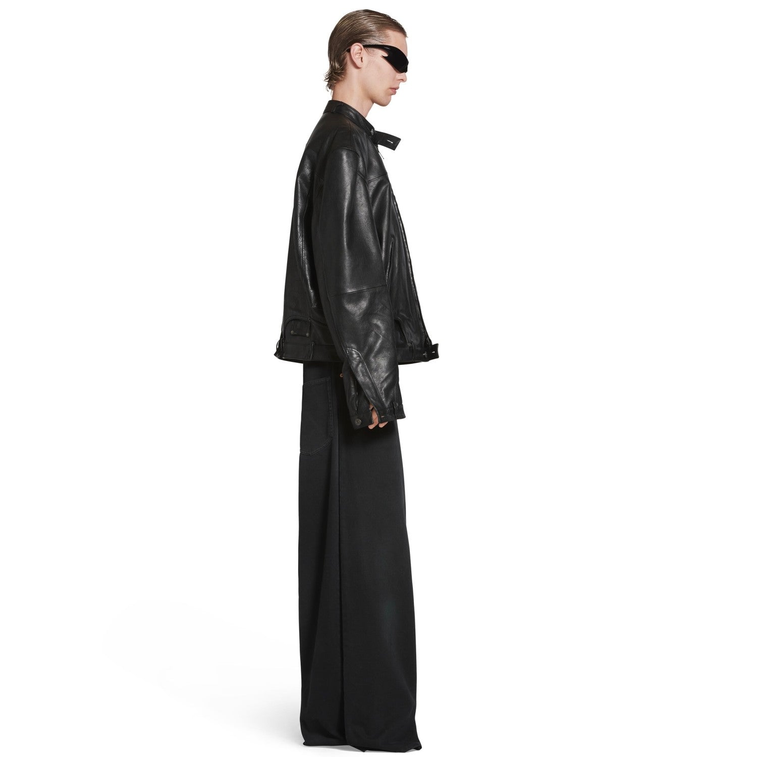 Balenciaga 25FW Cowhide Jacket Bew Double Zipper Ribbed Cuffs Leather Jacket Loose Version #332836