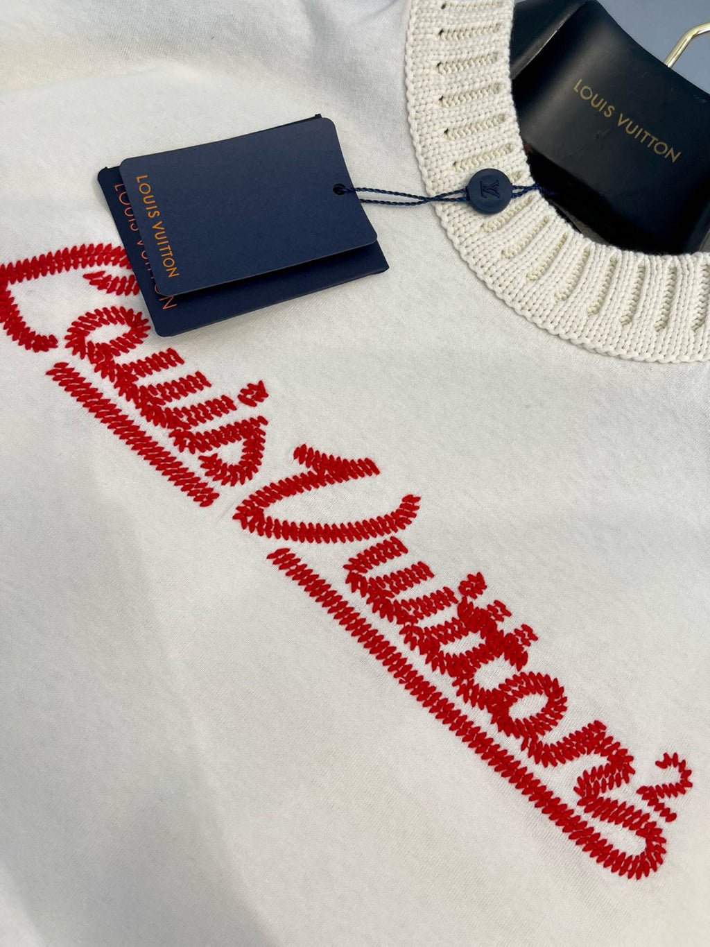Louis Vuitton Men's And Women's Summer Logo Letters Embroidered Round Neck Short Sleeve T-shirt #75694