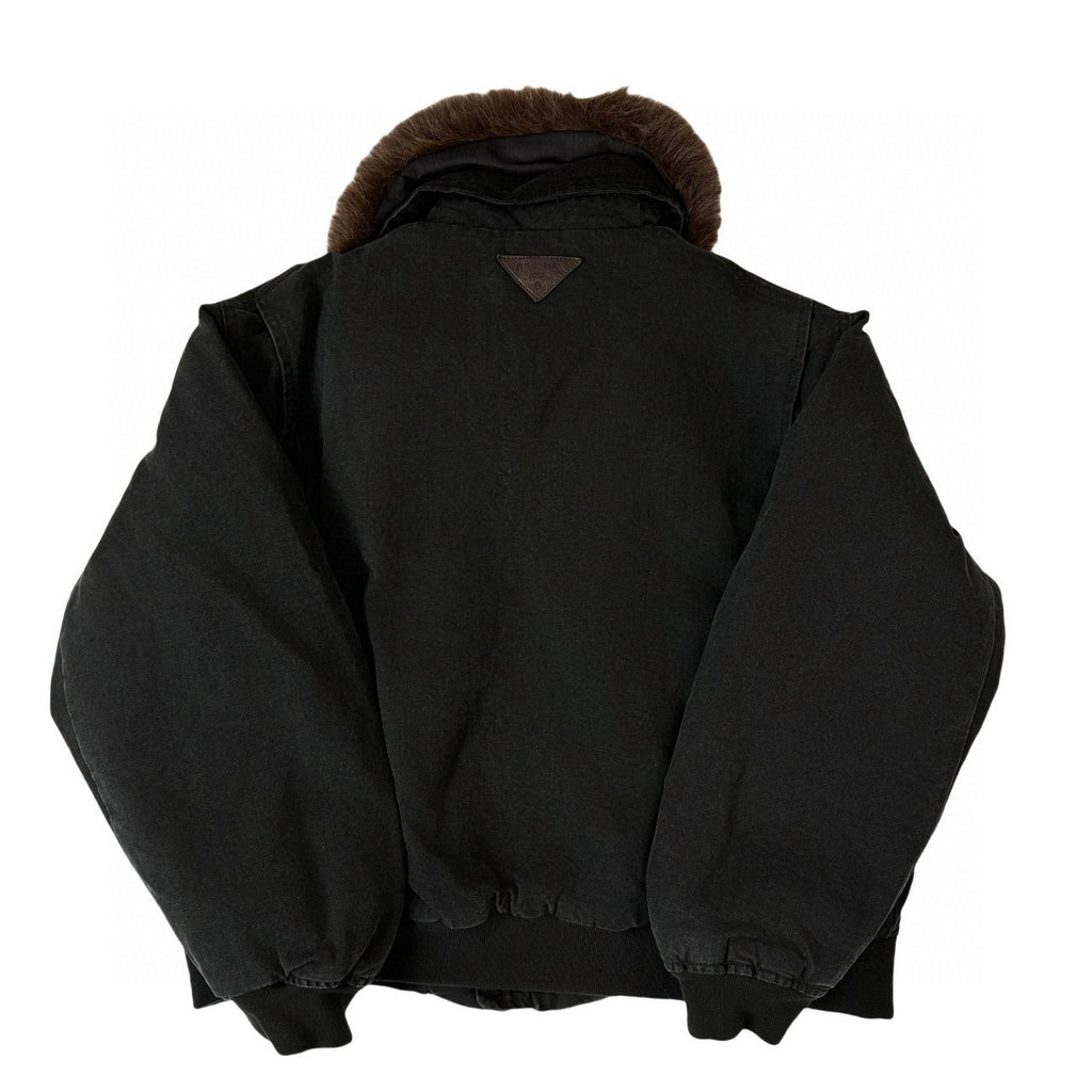 Prada Men's Fall And Winter Hair Collar Black Cotton Jacket Fashion Trend Warm Casual Zipper Short Jacket Coat Ngvp #2196