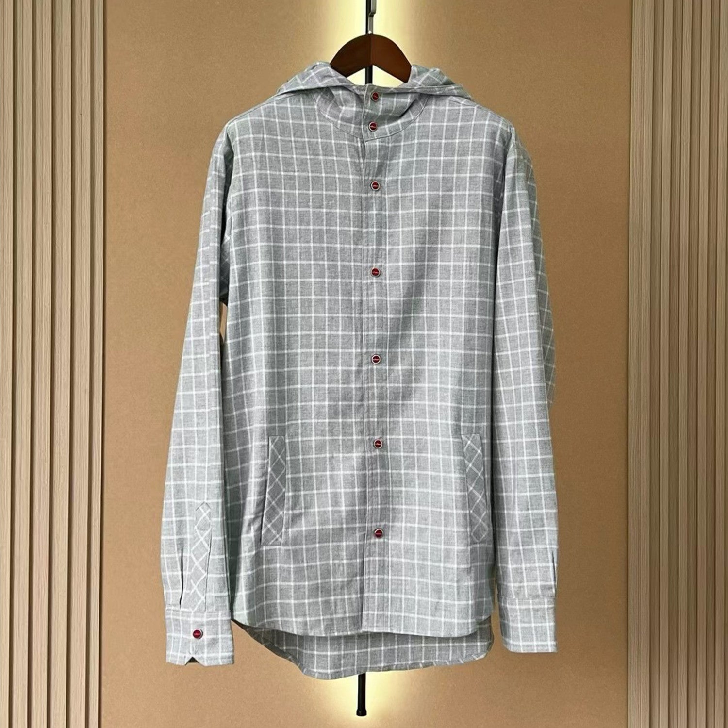 Kiton Men's Spring And Fall Retro Plaid Hooded Shirt Long-sleeved Lapel Buttons Fashion Casual Denim Cotton Shirt Ngvp #8879
