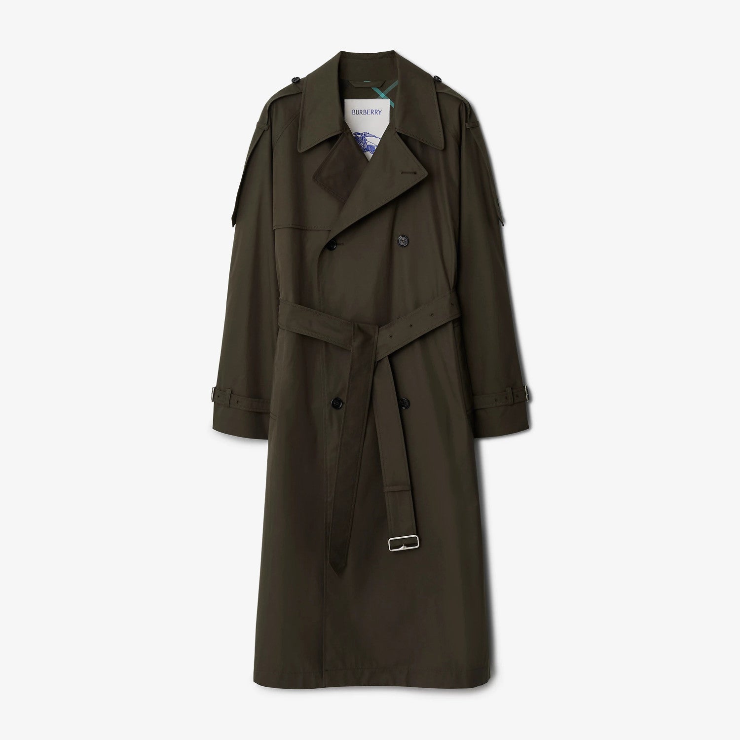 Burberry Men's Spring And Fall Solid Color Double Breasted Tie Waist Long Windbreaker Coat Jacket #98782