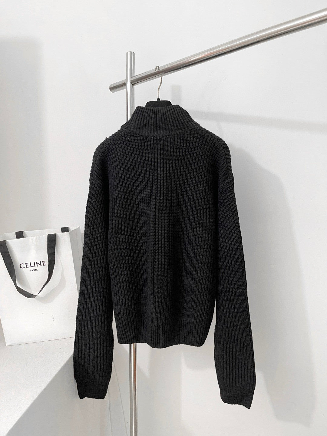 Celine TRIOMPHE Men's Spring/Autumn Solid Color Fashionable Casual Logo Embroidered Zipper Long Sleeve Wool Trucker Sweater Jacket #78242