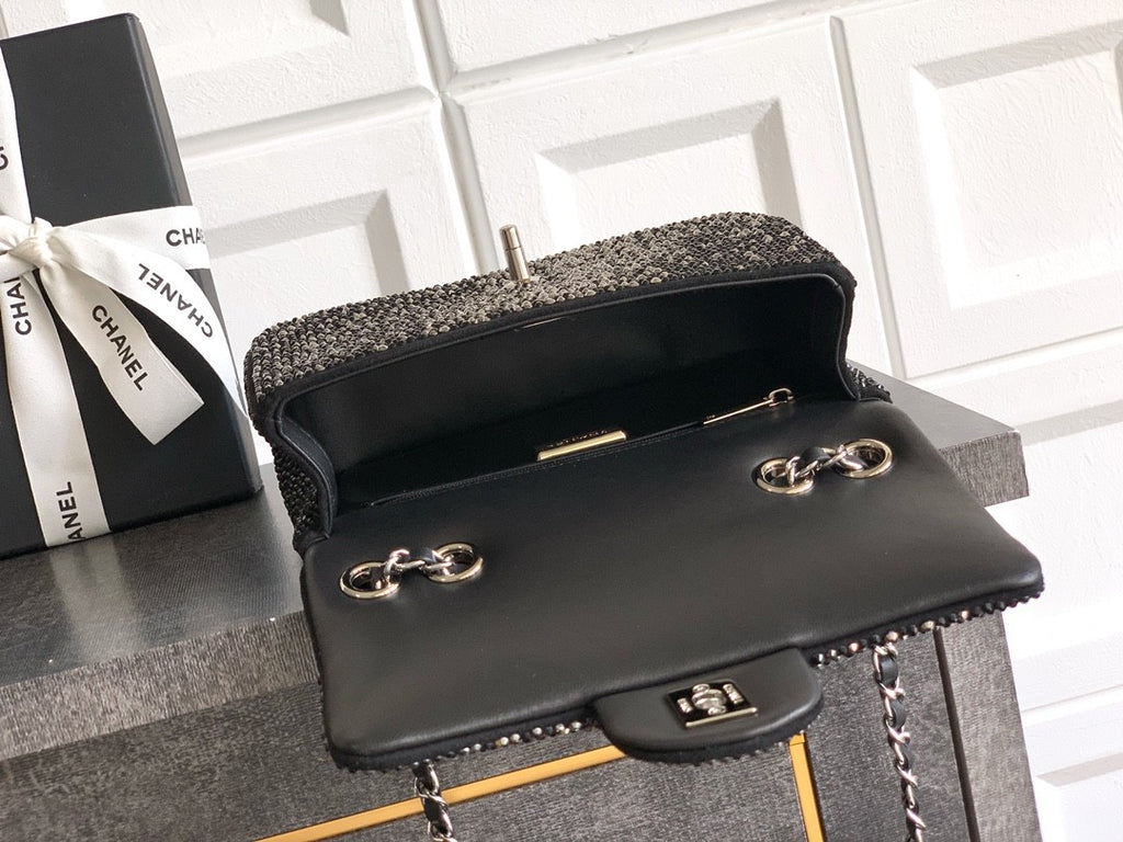 Chanel Women's Full-Diamond Logo Single-Shoulder Crossbody Bag Casual Solid-Color Chain-Strap Flip-Top Rotating Closure Handbag Bag Bags #81562